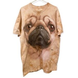 The Mountain Pug Face T Shirt Adult Size Large Tie Dye Tan Beige Made In USA